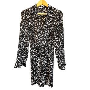 Jack by BB Dakota Cat's All Folks Dress Long sleeve black leopard collar Size M